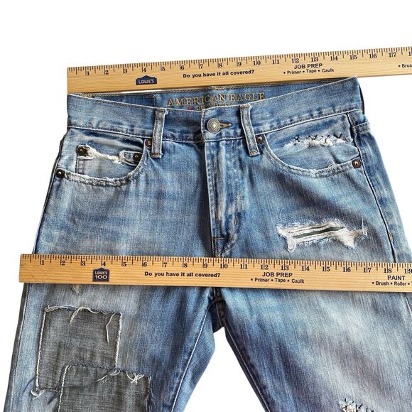 American Eagle Jeans Womens 28x30 Slim MidRise Denim Grunge Distress Patches - Picture 13 of 16